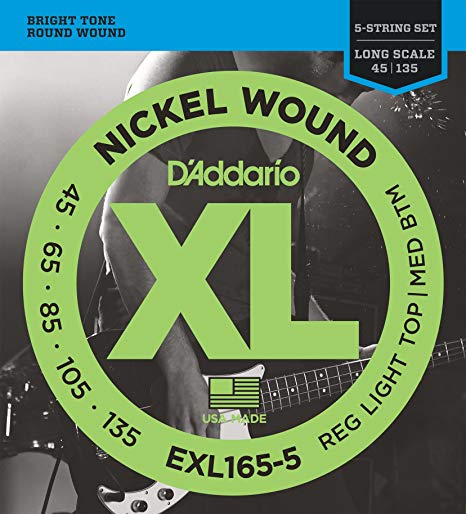 D’ADDARIO EXL165-5 NICKEL WOUND 5-STRING BASS, CUSTOM LIGHT 45-135 LONG SCALE